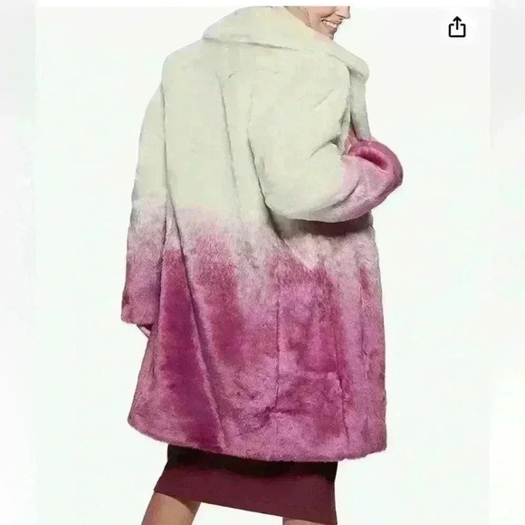 NWT Guess Clara Pink/Cream Faux Fur Coat, Size Large - Picture 5 of 14